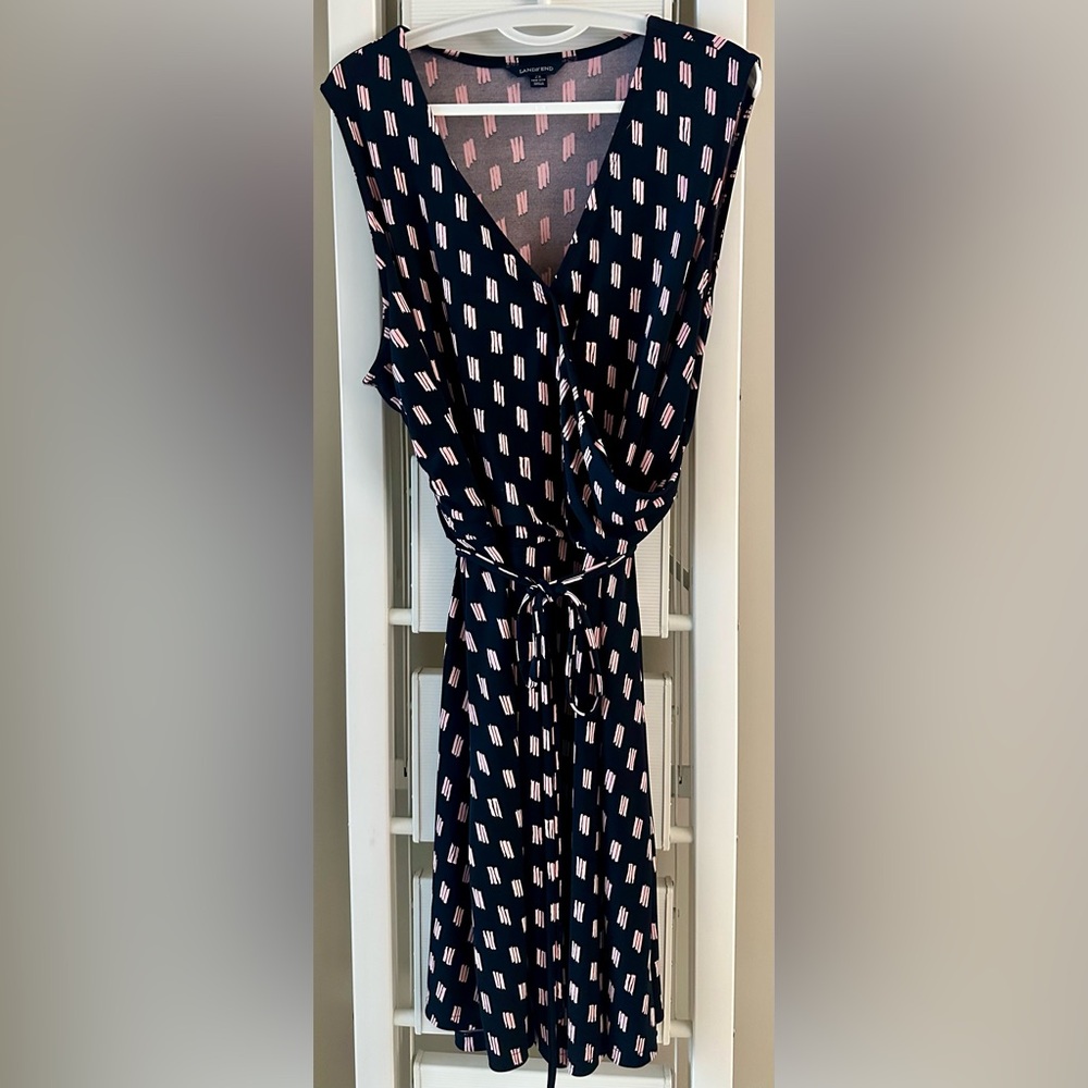 Lands' End Navy Dress with Pink Accent Print